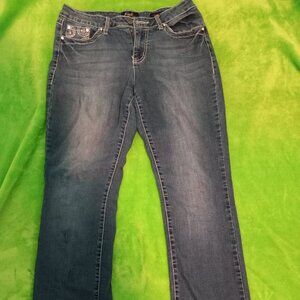 Earl Jeans Women's Slim Boot Cut Medium/Dark Wash Blue Rhinestone Pocket Size 10